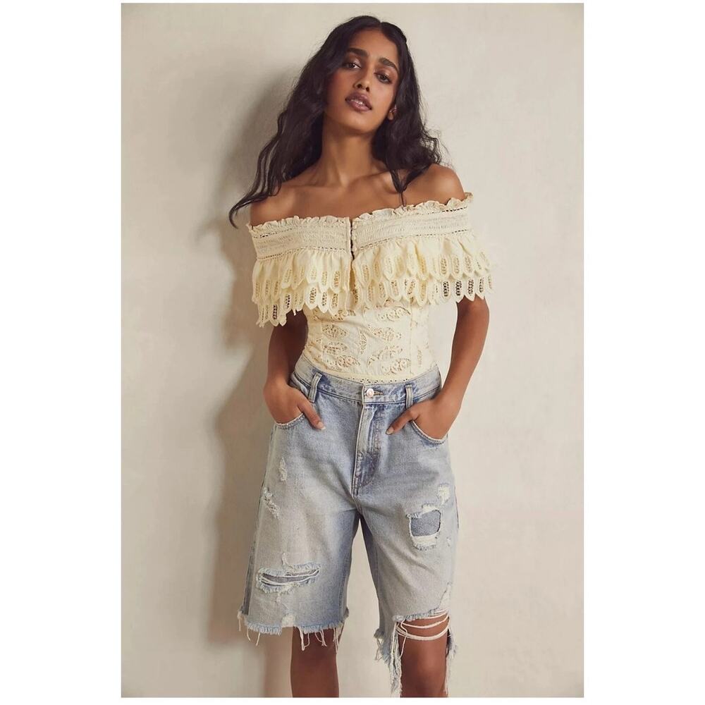 Intimately Free People Oh Cheri Scalloped Lace Bodysuit, Size M